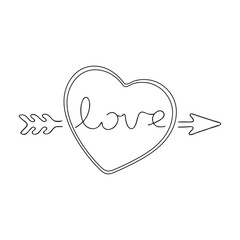 Heart Sketch Set, balloon and "Love" text style from isolated white background