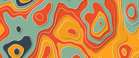Multi layers orange and yellow texture 3D papercut layers in gradient vector banner. Abstract paper cut art background design for website template. Topography map concept or smooth origami paper cut