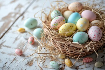 Naklejka na ściany i meble pastel colored easter eggs A basket full of candy