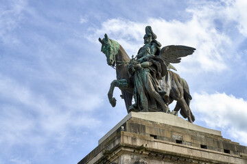 William I Equestrian statue, first German emperor at the German corner, Coblenz, Rhineland...