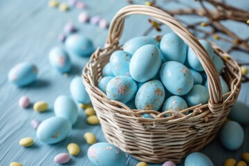 Fototapeta na wymiar background with pastel blue Easter eggs