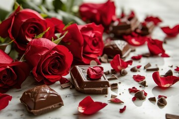 roses and chocolates isolated on white background