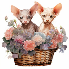 kitten in basket with flowers