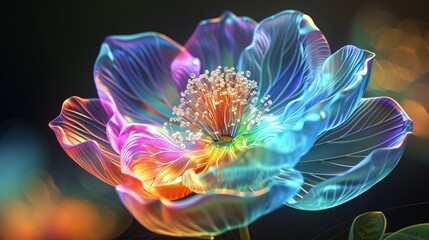 fractal background, Marvel at the delicate beauty of an intricately designed rainbow flower crafted from a jelly-like substance. Perfect lighting accentuates every detail - obrazy, fototapety, plakaty