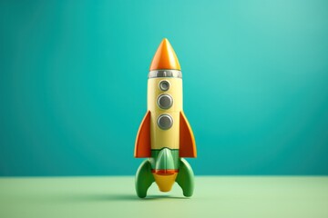 Toy rocket isolated on light green background