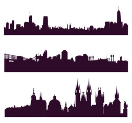 Three silhouettes of different cities