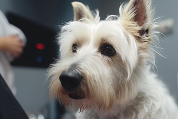 Close-up Muzzle of Scottish terrier dog with blurred background