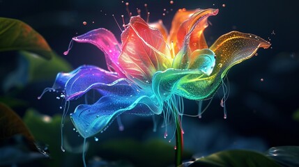 background with lights, Marvel at the delicate beauty of an intricately designed rainbow flower crafted from a jelly-like substance. Perfect lighting accentuates every detail