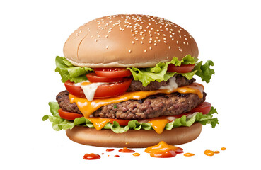 Beef Cheeseburger on transparent background, PNG Generative ai