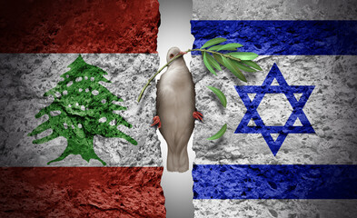 Lebanon and Israel crisis as a geopolitical conflict and war between the Labanese and Israeli people and Middle East security concept and struggling finding a diplomatic agreement.