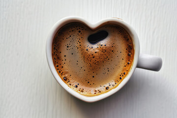 Heart Shaped Cup With Coffee Top View On White Background