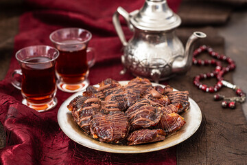 Natural date dessert with pecans and chocolate