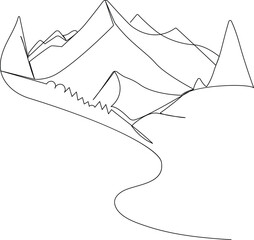 Continuous one line art hand drawn pro vector minimalist mountain illustration