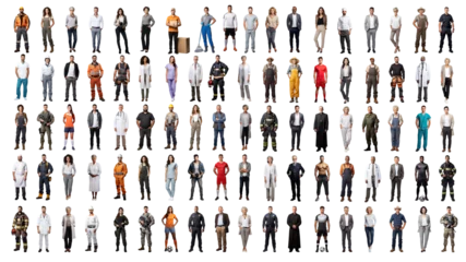 Foto op Canvas Collection mega bundle of various people workers men and women isolated cut-out on transparent white © Photocreo Bednarek