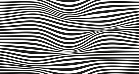 Op art wave seamless pattern. Stripe lines monochrome waves optical illusion distorted pattern. - obrazy, fototapety, plakaty