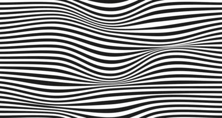 Tuinposter Op art wave seamless pattern. Stripe lines monochrome waves optical illusion distorted pattern. © RDVector