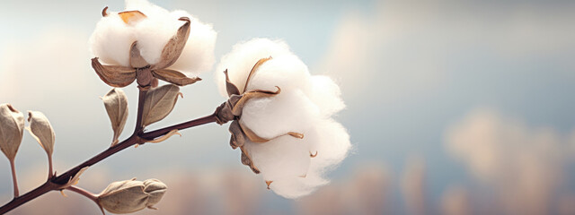 one Cotton flower close up on soft background