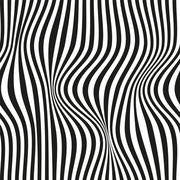 Op art wave seamless pattern. Stripe lines monochrome waves optical illusion distorted pattern. © RDVector