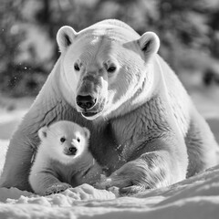 Maman ours polaire protège son petit 
