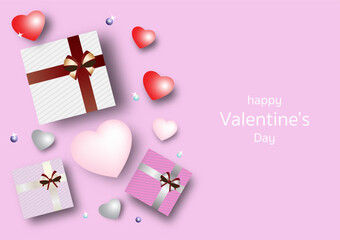 Happy Valentine&rsquo;s Day creative background template with decorated heart shape and gift box for banner, cover and landing page.