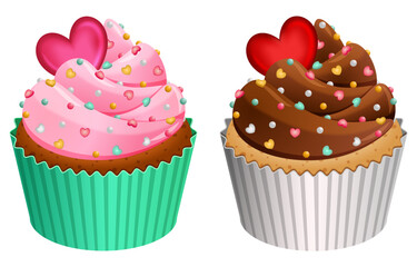 Chocolate and Strawberry Cupcakes with Colorful Heart Sprinkles  