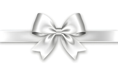silver ribbon bow isolated on white background