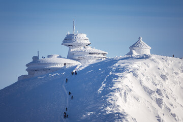 A beautiful winter in the Karkonosze Mountains, heavy snowfall created an amazing climate in the mountains. Poland, Lower Silesia Voivodeship.