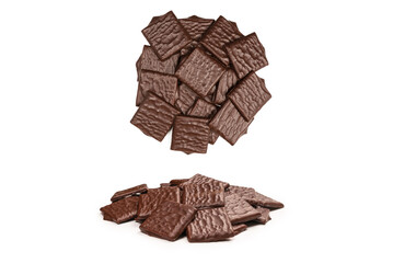 Dark chocolate candies isolated on white background.