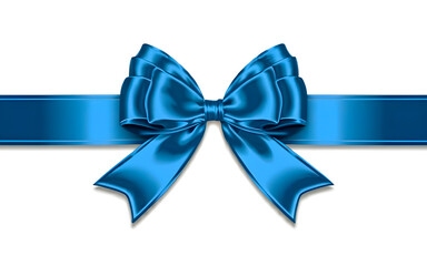 blue ribbon bow isolated on white background