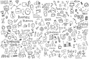 doodle art business hand drawn vector simple. with flowchart, statistic and element component business.