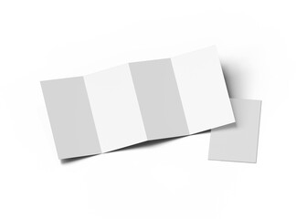 Blank 4-panel accordion fold brochure render on transparent background