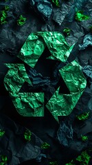 Green Recycling Symbol Surrounded by Rocks, Eco-Friendly Waste Management Concept