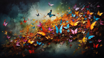 Fototapeta na wymiar Beautiful Buterflies in the magic colorful forest