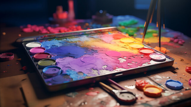 Colorful Palette: A Painter's Array of Hues and Pigments Ready to Bring Canvases to Life