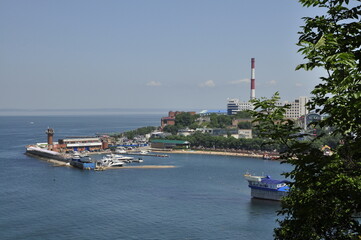 Port, Władywostok, Rosja. Statki, okręty, most, zatoka, łodzie, pływanie © Ornela