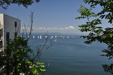 Port, Władywostok, Rosja. Statki, okręty, most, zatoka, łodzie, pływanie © Ornela