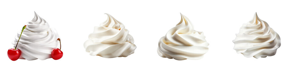 Set of Whipped cream isolated on a transparent background - obrazy, fototapety, plakaty