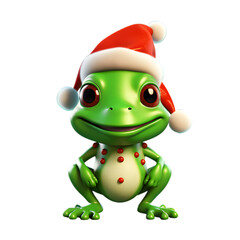 3d christmas frog isolated on white and transparent background