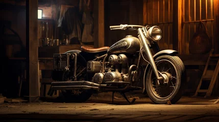 Photo sur Plexiglas Moto old motorcycle stored in a rustic place