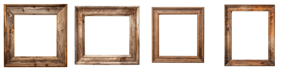 Set of Old rustic wooden frames isolated on a transparent background