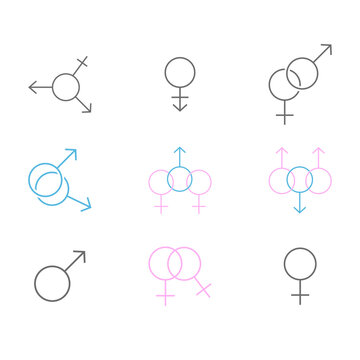 Vector set of linear gender icons on isolated white background.