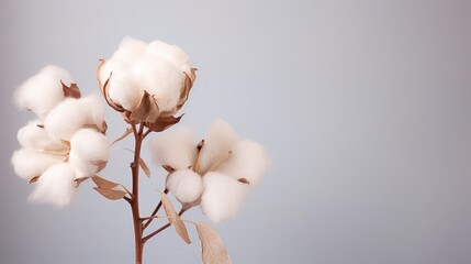 Cotton flower branch on soft pastel background, soft cotton flowers with copy space