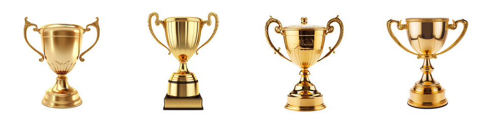 Fototapeta na wymiar Set of Gold trophy cup isolated on a transparent background
