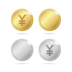 Realistic Detailed 3d Gold and Silver Coins Yen or Yuan Set. Vector illustration