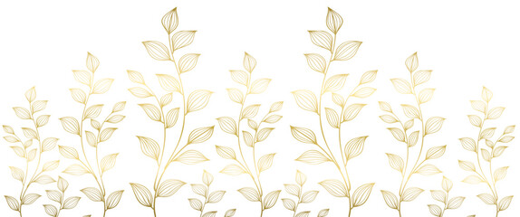 Fototapeta na wymiar Golden leaf line art background vector. botanical line art wallpaper. Luxury cover design, golden line floral art for wall decoration and prints.