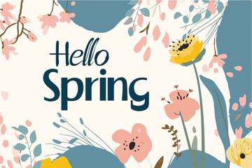 hello spring. hello spring lettering. vector illustration with flowers.