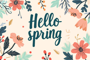 Fototapeta na wymiar hello spring. hello spring lettering. vector illustration with flowers.