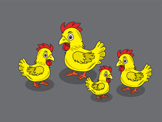 rooster and hen vector illustration