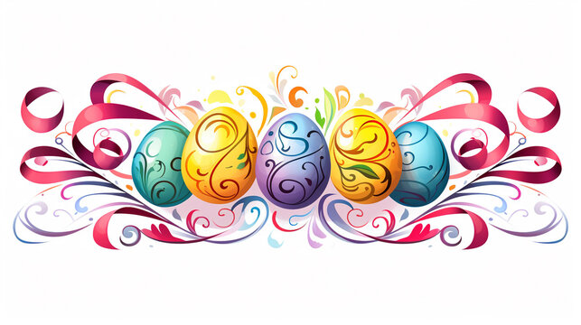 illustration with colour eggs for Easter, isolated on white