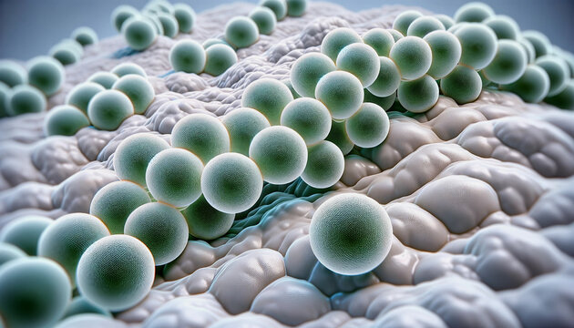 Streptococcus mutans, an oral bacterium that causes dental caries, on the tooth surface 3D illustration